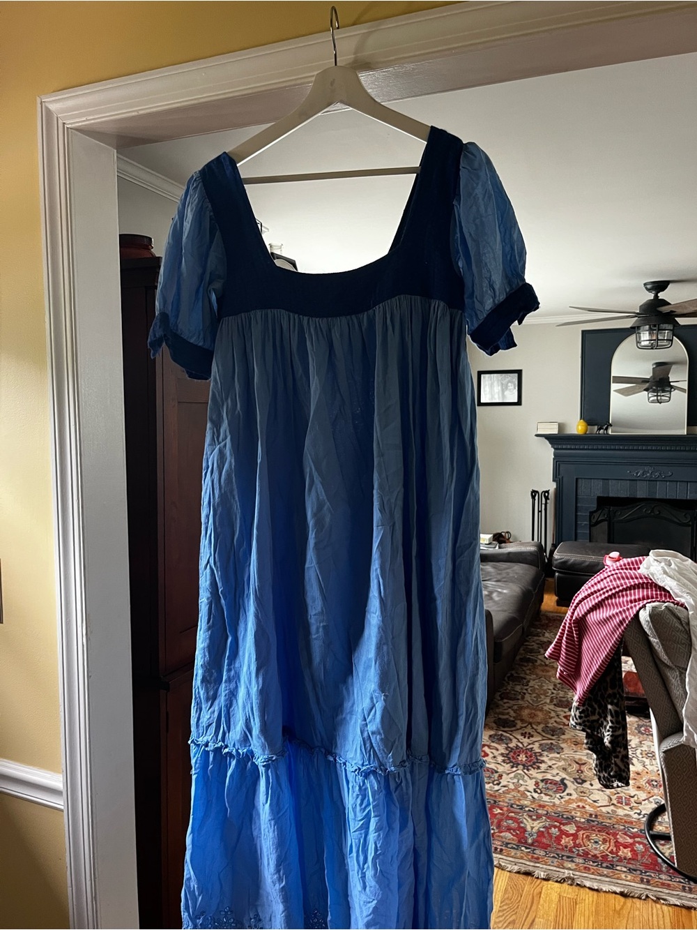 Urban Outfitters Two-Tone Blue Puff-Sleeve Maxi Dress